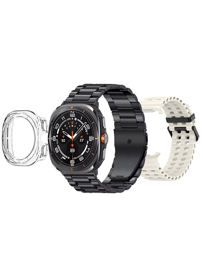 MARGOUN SK7 Ultra Smartwatch Bundle With Accessories Including 1 Black Stainless Steel Band 1 Cream Silicone Band a Charging Cable and a TPU Case Protector Cream - Image 3