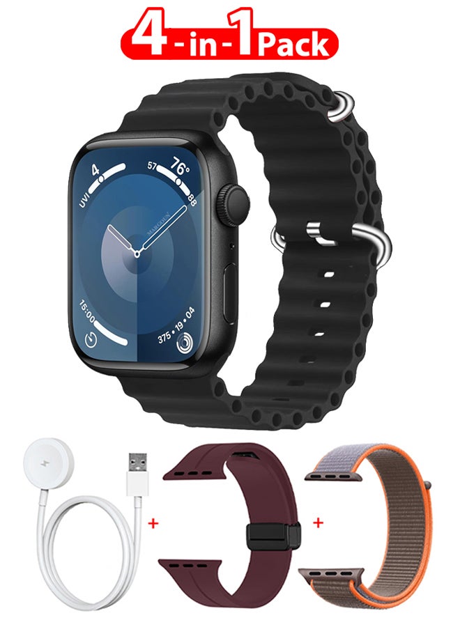 مارجون ساعة ذكية متعقبة للياقة البدنية 44 مم لنظامي أندرويد و iOS مع 3 أحزمة استبدال وكابل شحن  - Image 1