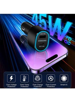 Samsung Car Charger Fast Charging 45W and 15W 2.0 Dual Port Car Charger with USB-C Cable 1m - Black Black  - Image 3