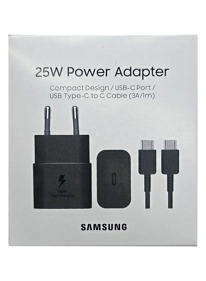 Samsung - 25W USB-C Adapter Super Fast Charging Wall Adapter with 3A/1m USB-C to USB-C Cable - Black Black - Image 1
