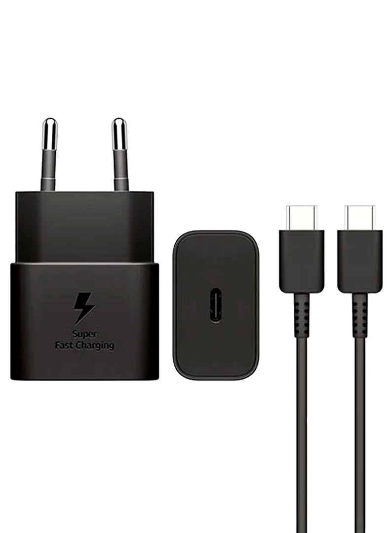 Samsung - 25W USB-C Adapter Super Fast Charging Wall Adapter with 3A/1m USB-C to USB-C Cable - Black Black - Image 1