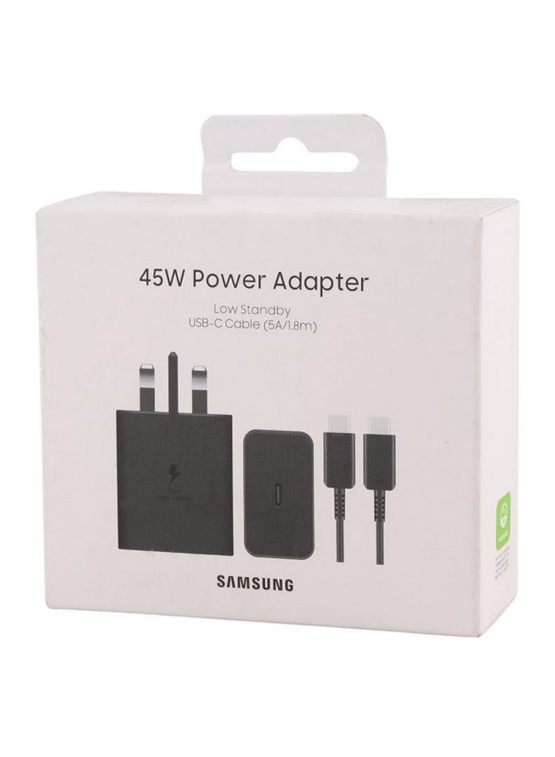 سامسونج - 45W Power Adapter with USB-C Cable 5A 1.8m Super Fast Charging for Compatible Devices Black - Image 1