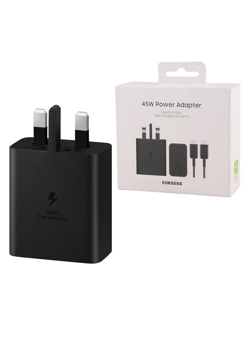 سامسونج - 45W Power Adapter with USB-C Cable 5A 1.8m Super Fast Charging for Compatible Devices Black - Image 1
