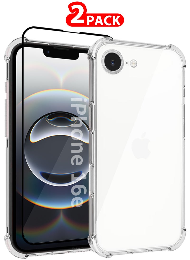 MARGOUN iPhone 16E 2Packs Case TPU Gorilla Case Shockproof Slim Protective Cover with 3D Screen Protecto - Clear Clear-2 - Image 1
