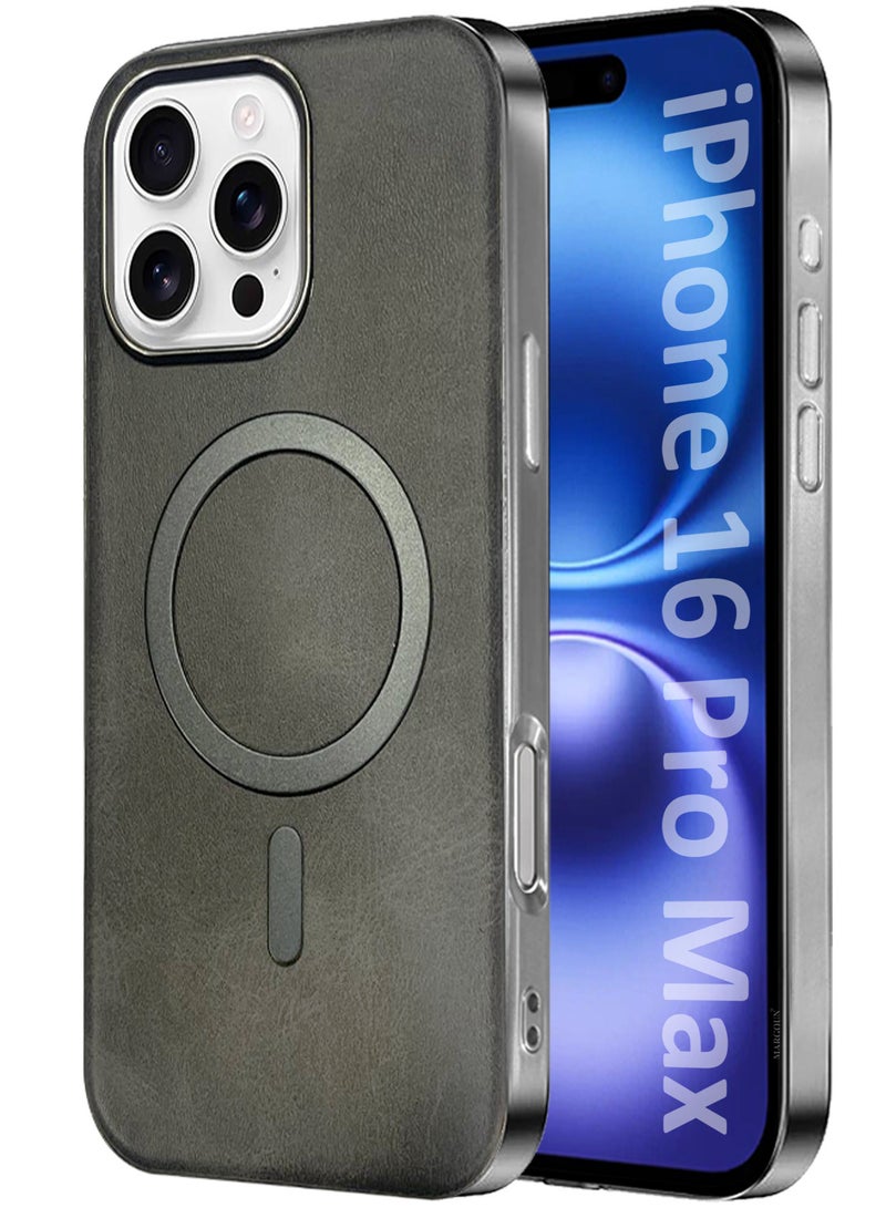 مارجون iPhone 16 Pro Max Leather Case, Compatible with Magsafe, Vintage Aesthetic, Comfort Grip, Camera Bump Frame Dark Grey-1 - Image 1