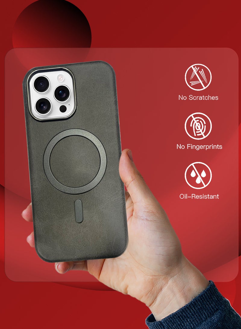 مارجون iPhone 16 Pro Max Leather Case, Compatible with Magsafe, Vintage Aesthetic, Comfort Grip, Camera Bump Frame Dark Grey-1 - Image 4