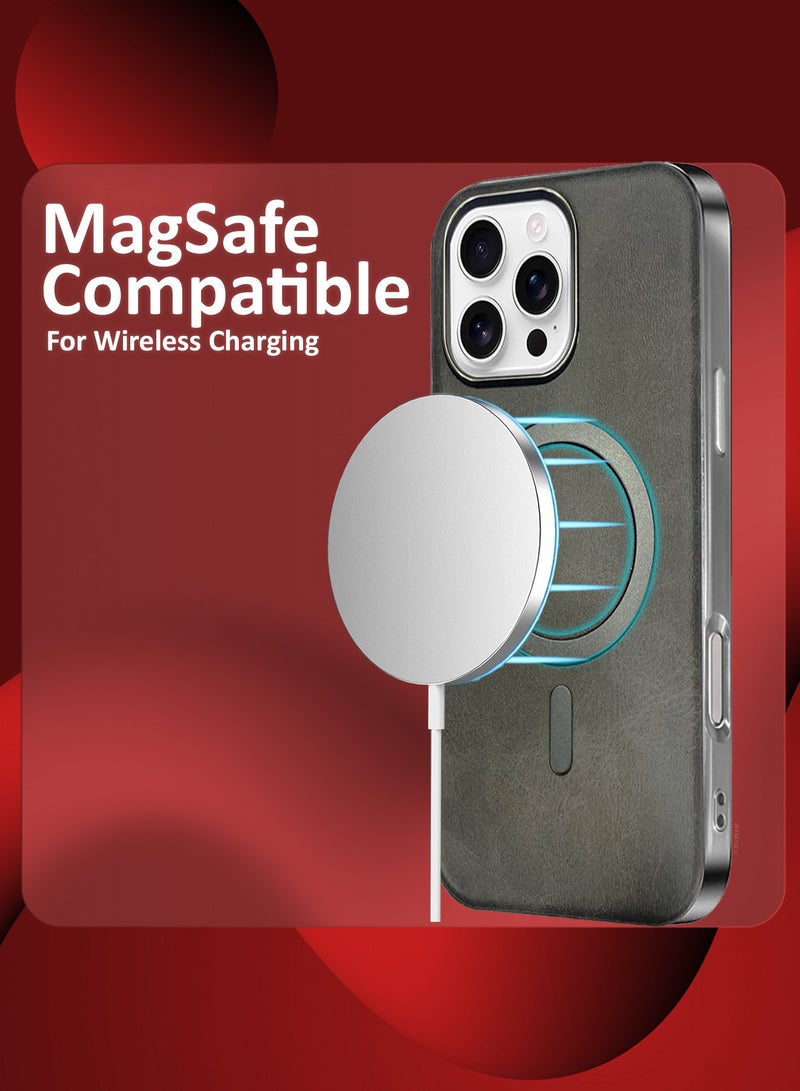 مارجون iPhone 16 Pro Max Leather Case, Compatible with Magsafe, Vintage Aesthetic, Comfort Grip, Camera Bump Frame Dark Grey-1 - Image 2