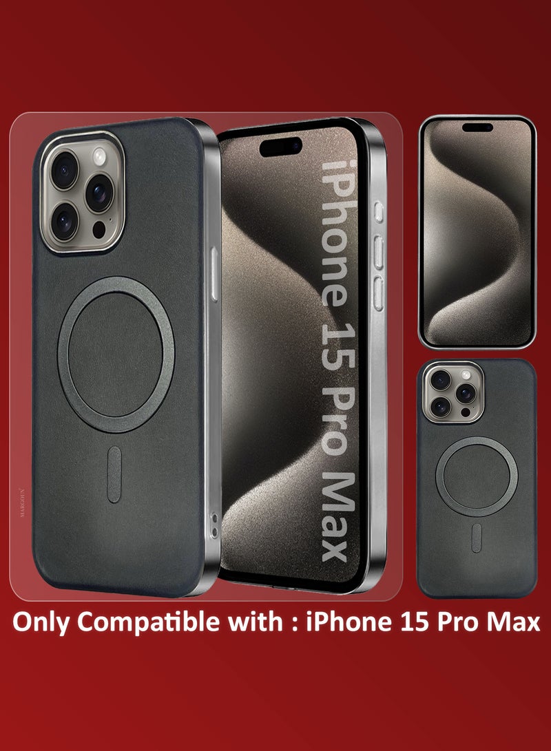 MARGOUN iPhone 15 Pro Max Leather Case, Compatible with Magsafe, Vintage Aesthetic, Comfort Grip, Camera Bump Frame Black-1  - Image 2