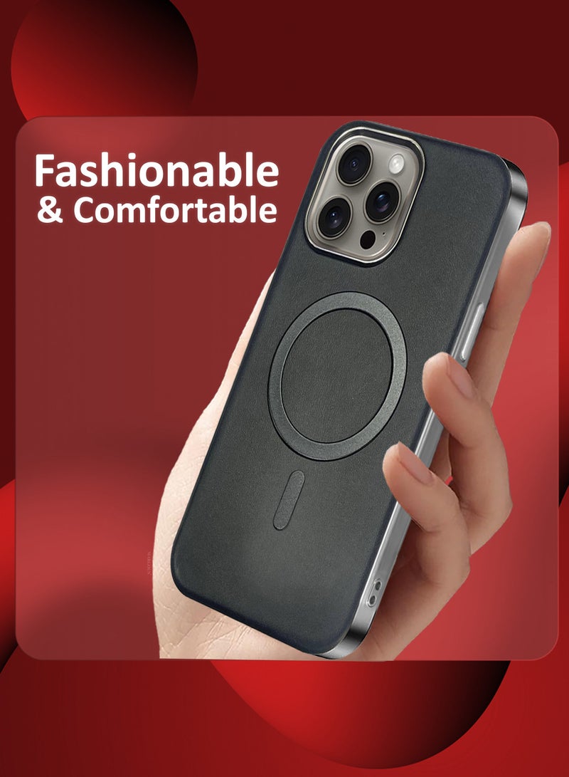 MARGOUN iPhone 15 Pro Max Leather Case, Compatible with Magsafe, Vintage Aesthetic, Comfort Grip, Camera Bump Frame Black-1  - Image 4