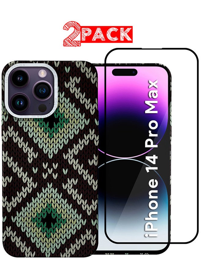 MARGOUN iPhone 14 Pro Max 2Packs MagEZ Case Cover Fusion Weaving Pattern Kevlar Fiber Bulletproof Vest Cover Protective Ultra Slim Magnetic, Screen and Camera Guard - Black Green Black Green-2k - Image 1