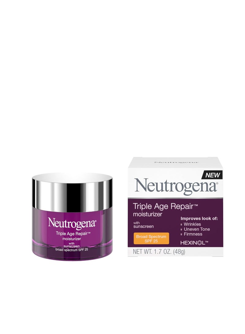 نيوتروجينا Triple Age Repair Anti-Aging Daily Facial Moisturizer with SPF 25 Sunscreen & Vitamin C, Firming Anti-Wrinkle Face & Neck Cream for Dark Spots, Glycerin & Shea Butter 1.7 ozounce - Image 1