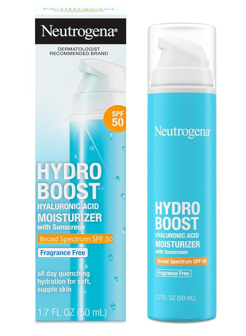 نيوتروجينا Hydro Boost Hyaluronic Acid Face Moisturizer with Sunscreen, Broad Spectrum SPF 50, Fragrance Free Facial Moisturizer to Hydrate & Soothe Dry Skin 1.7 fl. ozFluid Ounce - Image 1