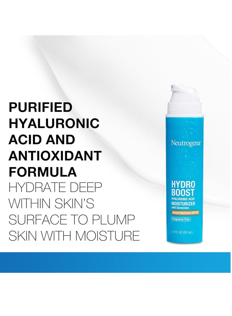 نيوتروجينا Hydro Boost Hyaluronic Acid Face Moisturizer with Sunscreen, Broad Spectrum SPF 50, Fragrance Free Facial Moisturizer to Hydrate & Soothe Dry Skin 1.7 fl. ozFluid Ounce - Image 2