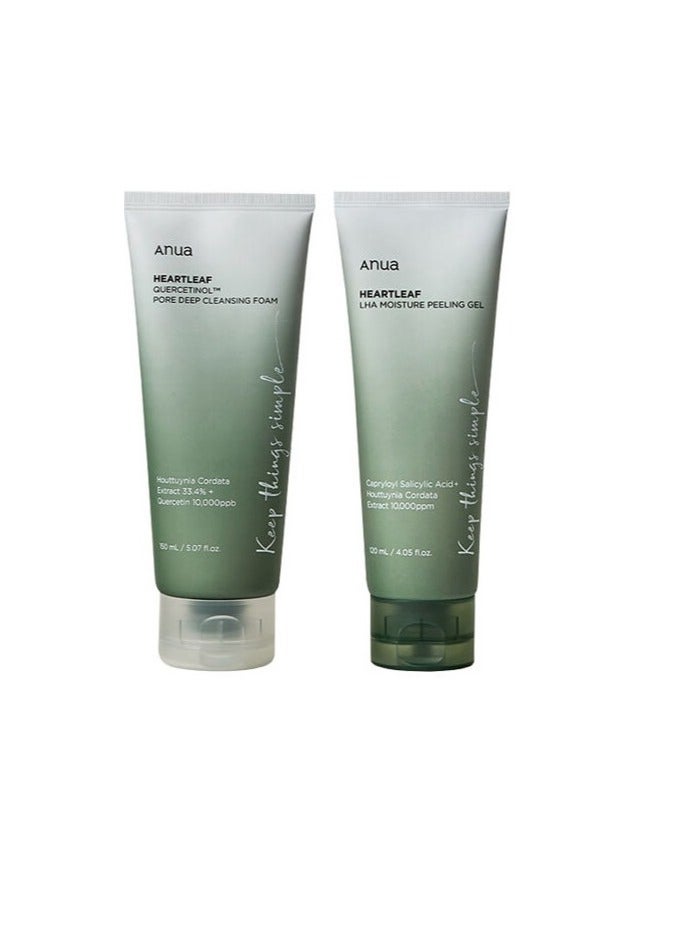 Anua 2Peice -Heartleaf Quercetinol Pore Deep Cleansing Foam 150ml + Heartleaf LHA Moisture Peeling Gel 120ml 