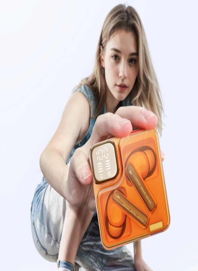 QCY MeloBuds Neo Wireless Earbuds, Bluetooth 5.3 Earphones with HiFi Stereo Deep Bass, Personalized EQs, 4 Mics ENC Calls, LED Power Display, 24H Playtime, Dual Connection, IPX5 Waterproof - Orange orange  - Image 2