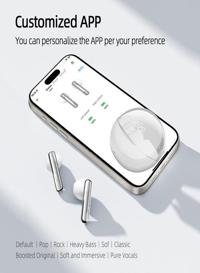 QCY - QT32 AilyBuds Clear Wireless Earbuds, 5.3 Bluetooth Connection, 13mm Drivers, Low Latency Mode, In-Ear Lightweight Design, 10-Minutes Quick Charge and 22.5 Hours Long Battery Life - white - Image 1