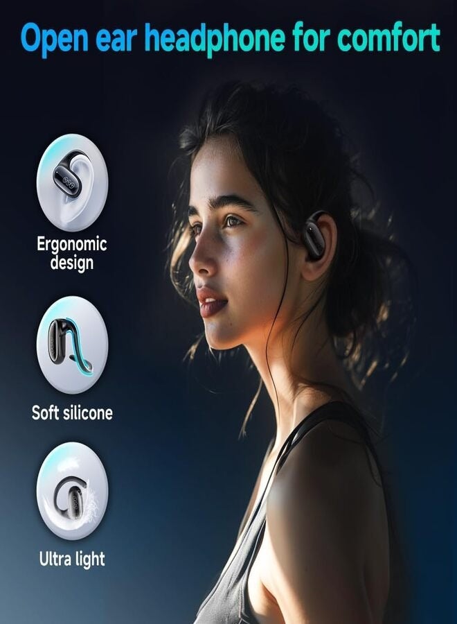 QCY - Crossky GTR2 Open Ear Earbuds, Bluetooth Headphones 5.4 Wireless Earbuds with Earhooks, 28H Playtime, Muiltpoint Connection, IPX5 Waterproof, Comfortable Ear Buds Compatible with iPhone & Android - black - Image 1