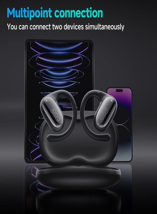 QCY - Crossky GTR2 Open Ear Earbuds, Bluetooth Headphones 5.4 Wireless Earbuds with Earhooks, 28H Playtime, Muiltpoint Connection, IPX5 Waterproof, Comfortable Ear Buds Compatible with iPhone & Android - black - Image 1