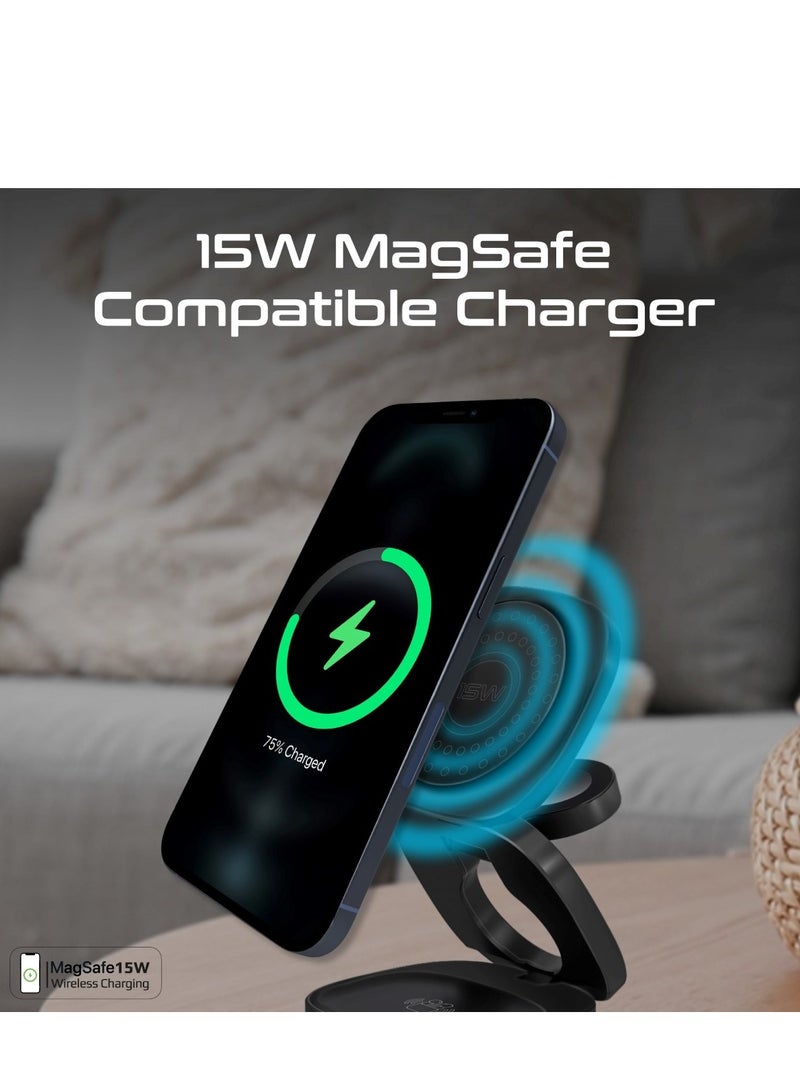 PROMATE - Foldable 4-in-1 GaNFast  65W Magsafe Compatible Charging Station with 15W Wireless Pad, AirPods and Apple Watch Fast Charging, Qualcomm QC 3.0 USB-A, 45W USB-C Power Delivery Port, Rubix-65W black - Image 1