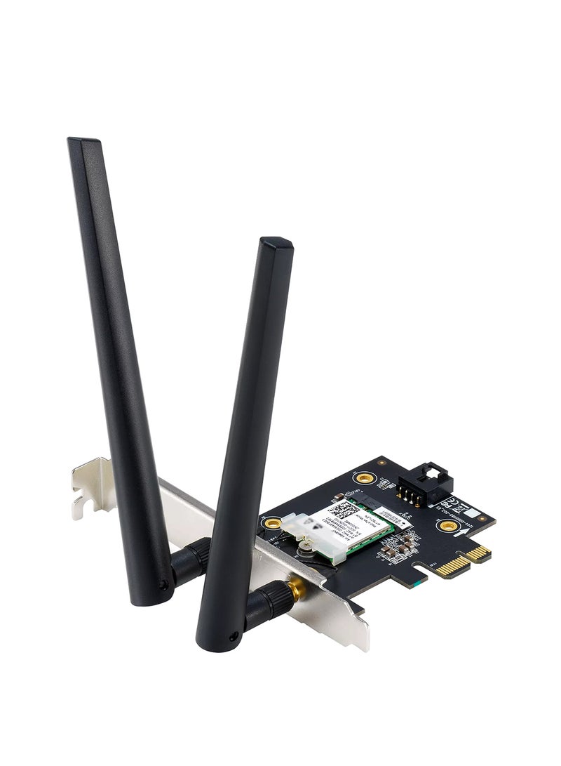 ASUS - PCE-AX1800 WiFi 6 PCIe Adapter (1800 Mbps, Dual-Band 2.4GHz: 574 Mbps / 5GHz: 1201 Mbps, Bluetooth 5.2, WPA3 Security, OFDMA & MU-MIMO, Windows 10 64-bit, Dual External Antennas) Black - Image 1