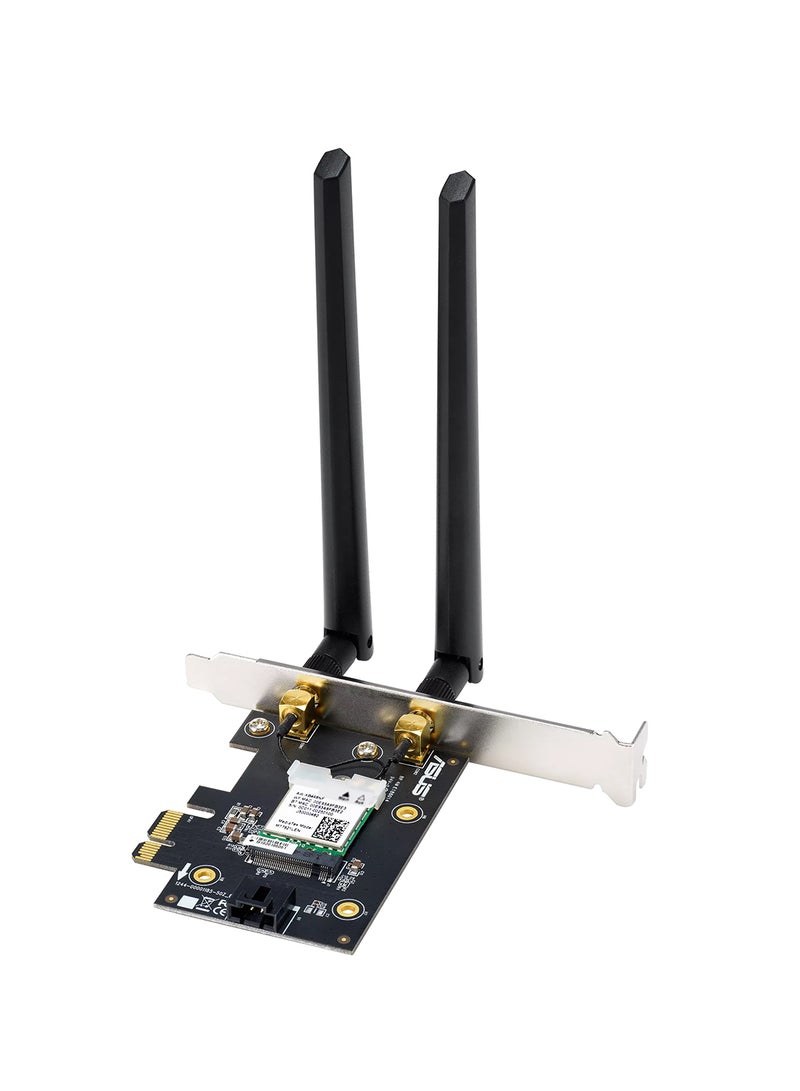 ASUS - PCE-AX1800 WiFi 6 PCIe Adapter (1800 Mbps, Dual-Band 2.4GHz: 574 Mbps / 5GHz: 1201 Mbps, Bluetooth 5.2, WPA3 Security, OFDMA & MU-MIMO, Windows 10 64-bit, Dual External Antennas) Black - Image 1
