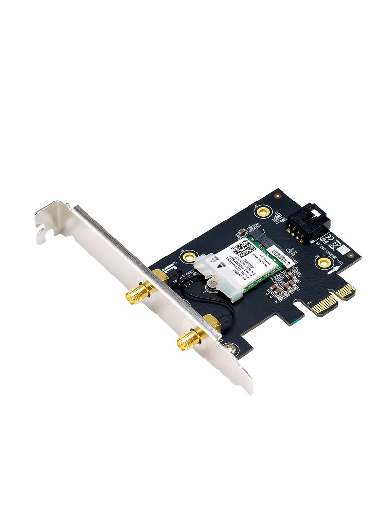 ASUS - PCE-AX1800 WiFi 6 PCIe Adapter (1800 Mbps, Dual-Band 2.4GHz: 574 Mbps / 5GHz: 1201 Mbps, Bluetooth 5.2, WPA3 Security, OFDMA & MU-MIMO, Windows 10 64-bit, Dual External Antennas) Black - Image 1