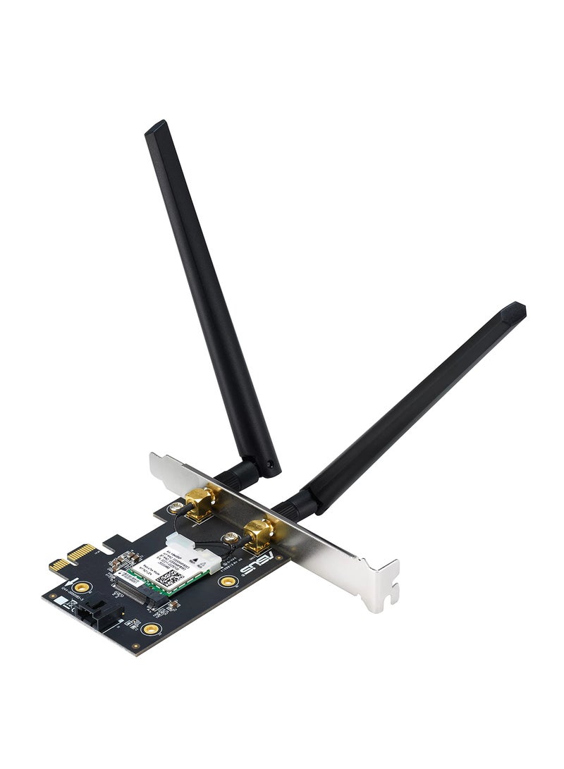 ASUS - PCE-AX1800 WiFi 6 PCIe Adapter (1800 Mbps, Dual-Band 2.4GHz: 574 Mbps / 5GHz: 1201 Mbps, Bluetooth 5.2, WPA3 Security, OFDMA & MU-MIMO, Windows 10 64-bit, Dual External Antennas) Black - Image 1