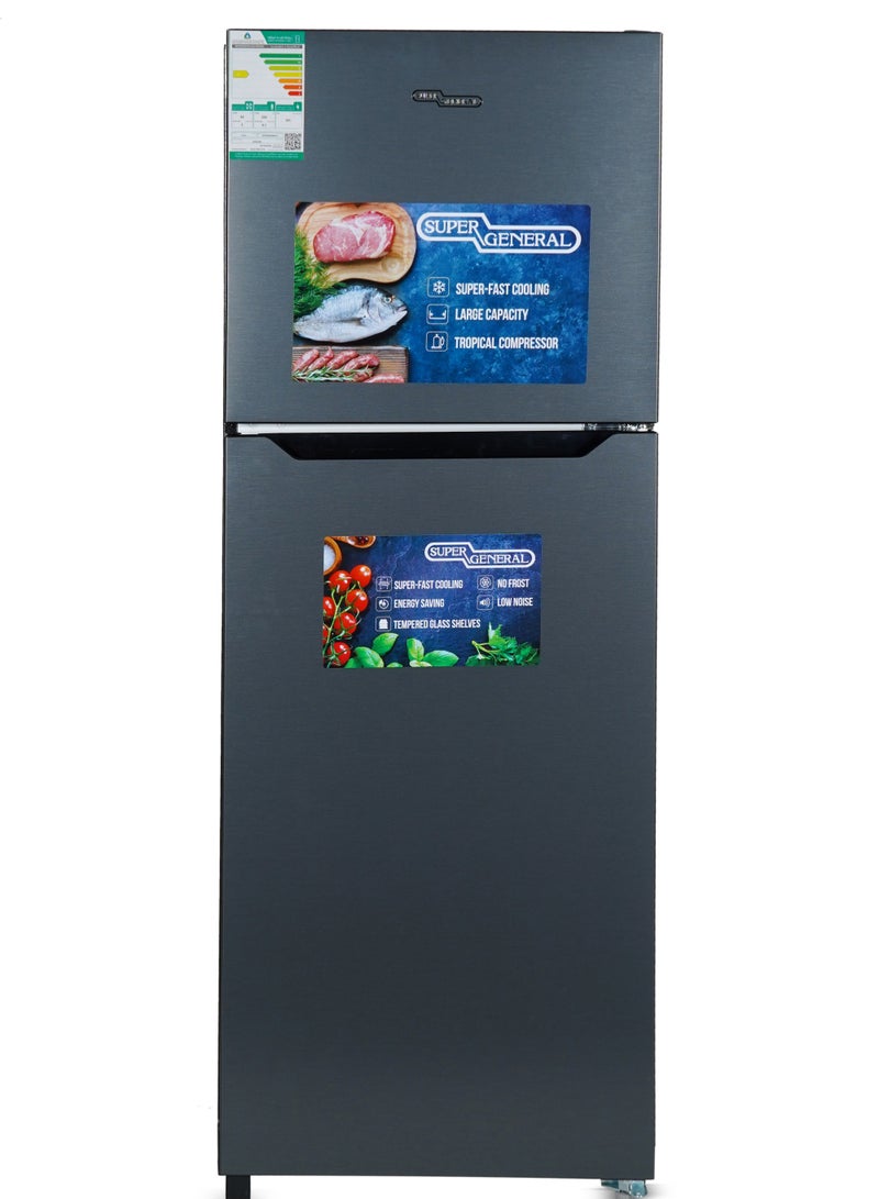 سوبر جنرال 314 Liters And 11.1 Cu/ft Top-Mount Refrigerator-Freezer, No-Frost, Lock & Key KSGR396 Silver 