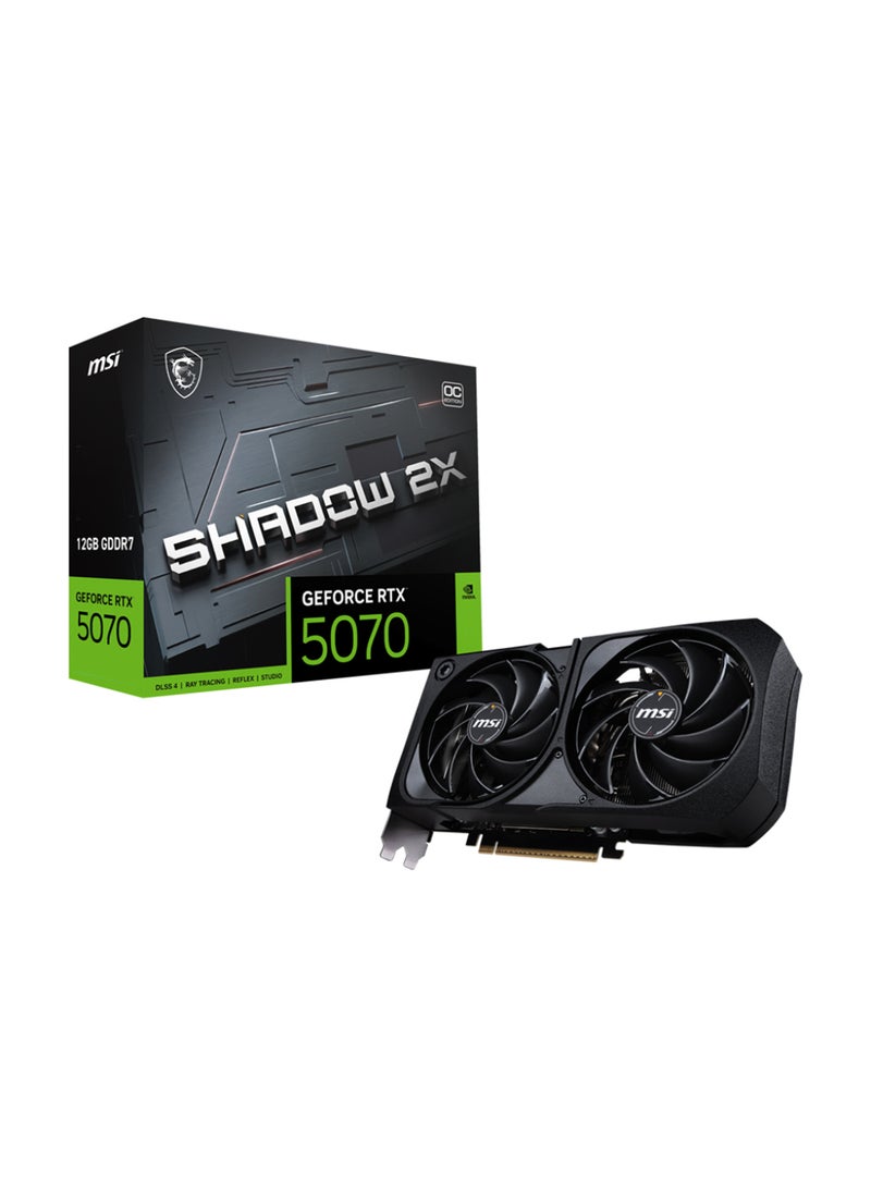 إم اس أي GeForce RTX 5070 12G SHADOW 2X OC Graphics Card, 12GB GDDR7, PCIe Gen 5, 2557 MHz Extreme Performance, 6144 CUDA Cores, 28 Gbps Memory Speed, DisplayPort 3x, HDMI 1x, 250W Power Consumption, 16-pin Connector, 4K 480Hz, 8K 120Hz, DirectX 12 Ultimate, G-SYNC, HDCP Support | 912-V532-011 Black  - Image 1