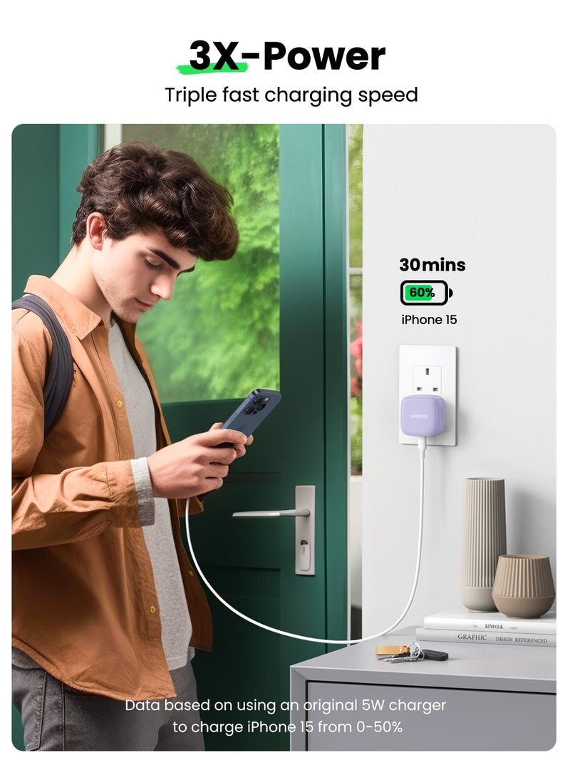 Ugreen iPhone Charger Type C PD 20W Fast USB C Charger iPhone 16 Fast Charger Head Type-C Power Plug Universal Travel Adapter USB-C Plug for iPhone 15/15 Pro Max/15 Pro/15 Plus/14/13/12/11 Purple  - Image 2