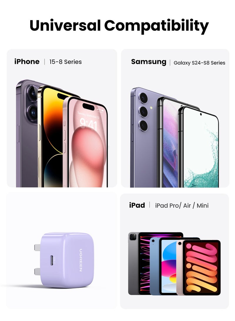 Ugreen iPhone Charger Type C PD 20W Fast USB C Charger iPhone 16 Fast Charger Head Type-C Power Plug Universal Travel Adapter USB-C Plug for iPhone 15/15 Pro Max/15 Pro/15 Plus/14/13/12/11 Purple  - Image 4