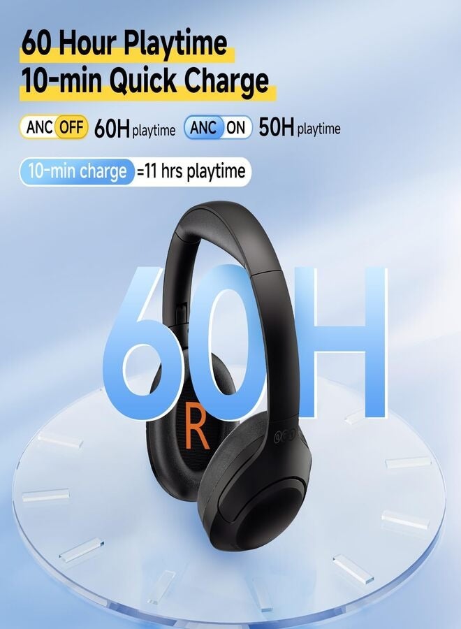 QCY H3 LITE Active Noise Cancelling Headphones, Over-ear Bluetooth Headsets with Ambient Mode, 60H Playtime, Clear Calls, Mutipoint Wired and Wireless Connection - Black black  - Image 2