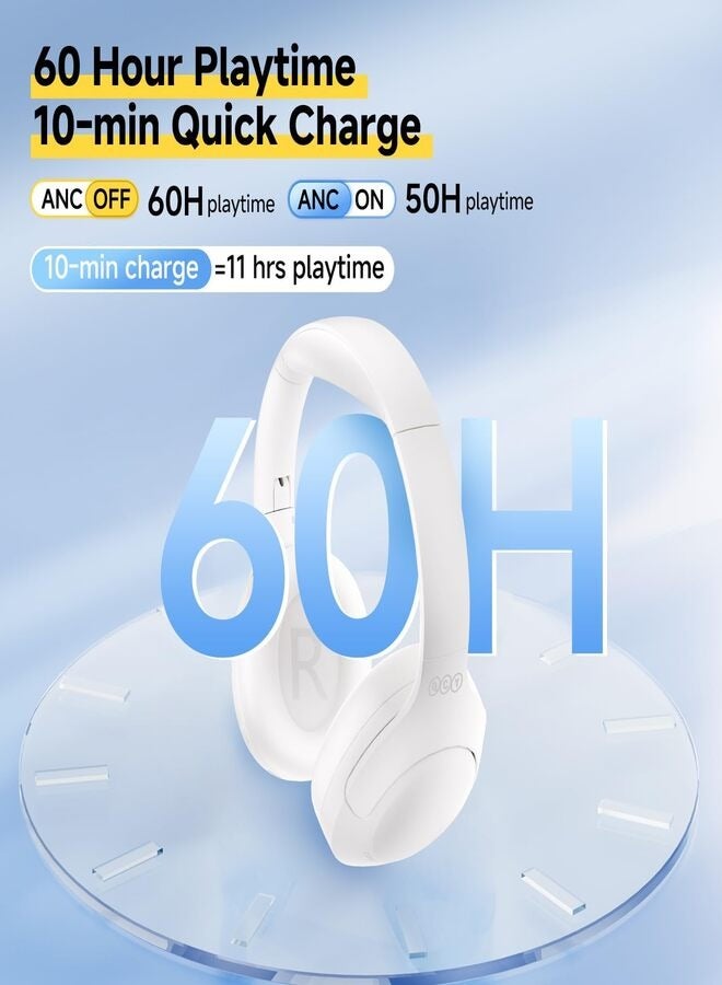QCY H3 LITE Active Noise Cancelling Headphones, Over-ear Bluetooth Headsets with Ambient Mode, 60H Playtime, Clear Calls, Mutipoint Wired and Wireless Connection - White  - Image 2