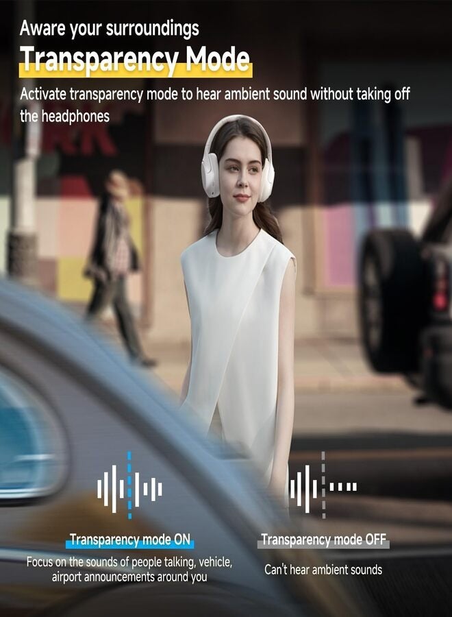 QCY H3 LITE Active Noise Cancelling Headphones, Over-ear Bluetooth Headsets with Ambient Mode, 60H Playtime, Clear Calls, Mutipoint Wired and Wireless Connection - White  - Image 4
