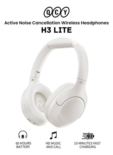 H3 LITE Active Noise Cancelling Headphones, Over-ear Bluetooth Headsets with Ambient Mode, 60H Playtime, Clear Calls, Mutipoint Wired and Wireless Connection - White