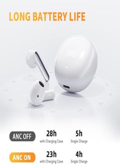 QCY AilyBuds Pro+ Wireless Earbuds, LDAC Hi-Res Sound Bluetooth Earphones, Adaptive Noise Canceling Earbuds, 30H Playtime, Multipoint Connection, 6 Mics ENC Calls, App Customize EQ - White  - Image 5