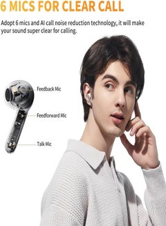 QCY AilyBuds Pro+ Wireless Earbuds, LDAC Hi-Res Sound Bluetooth Earphones, Adaptive Noise Canceling Earbuds, 30H Playtime, Multipoint Connection, 6 Mics ENC Calls, App Customize EQ - White  - Image 4