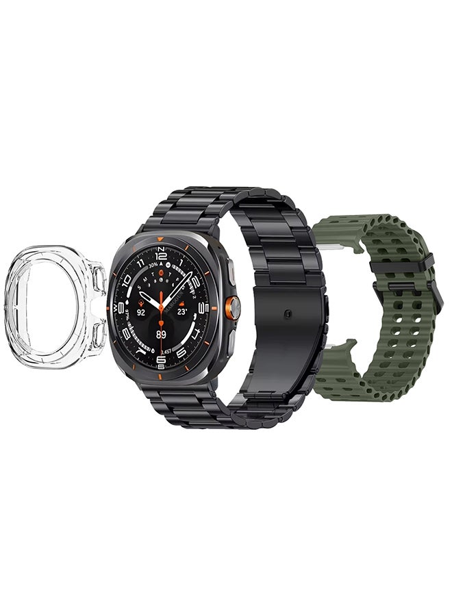 MARGOUN SK7 Ultra Smartwatch Bundle With Accessories Including 1 Black Stainless Steel Band 1 Olive Green Silicone Band a Charging Cable and a TPU Case Protector Olive Green - Image 3