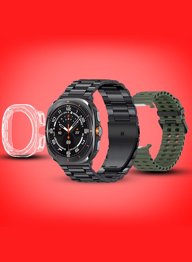 MARGOUN SK7 Ultra Smartwatch Bundle With Accessories Including 1 Black Stainless Steel Band 1 Olive Green Silicone Band a Charging Cable and a TPU Case Protector Olive Green - Image 2