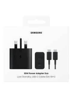 سامسونج 50W Duo Power Adapter with USB-C Cable 5A 1.8m Dual-Port Fast Charging 3-Pin for Multiple Devices - Black Black  - Image 1