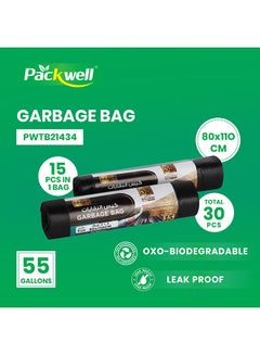 packwell Packwell Trash Bag Garbage Bag Black Strong & Bio-Degradable Heavy Duty Disposable Garbage 15 Pcs 80x110 cm Pack Of 2 Pcs Roll Black  - Image 4