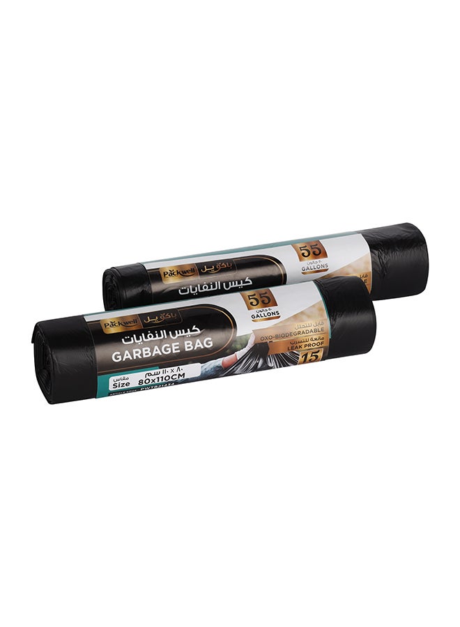 packwell Packwell Trash Bag Garbage Bag Black Strong & Bio-Degradable Heavy Duty Disposable Garbage 15 Pcs 80x110 cm Pack Of 2 Pcs Roll Black  - Image 2