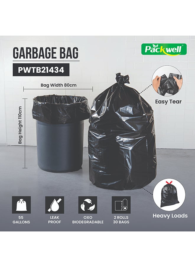 باكويل حقيبة قمامة باكويل سوداء قوية وقابلة للتحلل الحيوي للاستخدام الثقيل disposable قمامة 15 قطعة 80x110 سم عبوة من 2 قطعة رول - Image 5