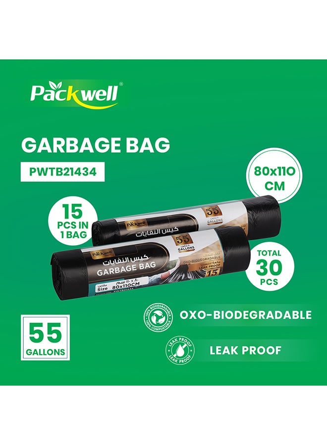 باكويل حقيبة قمامة باكويل سوداء قوية وقابلة للتحلل الحيوي للاستخدام الثقيل disposable قمامة 15 قطعة 80x110 سم عبوة من 2 قطعة رول - Image 4