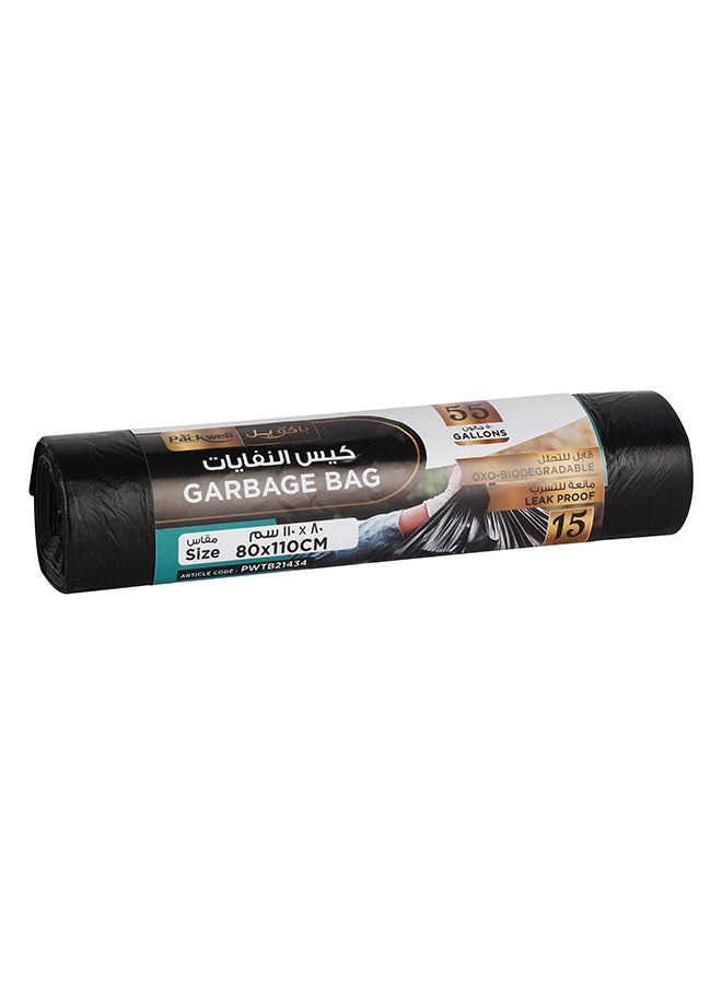 باكويل حقيبة قمامة باكويل سوداء قوية وقابلة للتحلل الحيوي للاستخدام الثقيل disposable قمامة 15 قطعة 80x110 سم عبوة من 2 قطعة رول - Image 3