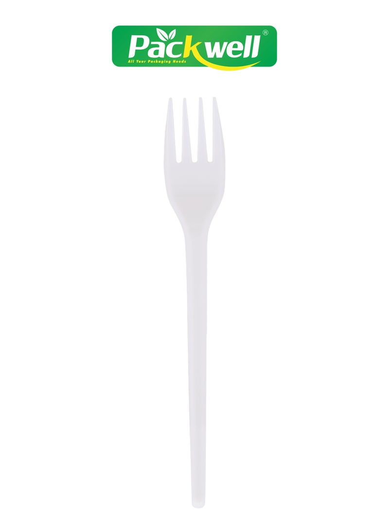 packwell Plastic Normal Fork- PWCT1602| 50 Pieces. 2.3 Grams Each, Premium-Quality, BPA-Free, Food grade and Hygienic| Perfect for Parcels, Large Gatherings, Takeout, Etc White 50 pcs  - Image 3