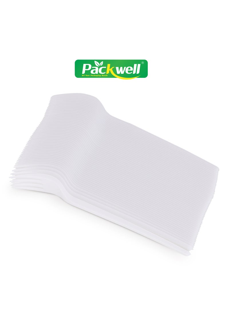 packwell Plastic Normal Fork- PWCT1602| 50 Pieces. 2.3 Grams Each, Premium-Quality, BPA-Free, Food grade and Hygienic| Perfect for Parcels, Large Gatherings, Takeout, Etc White 50 pcs  - Image 2