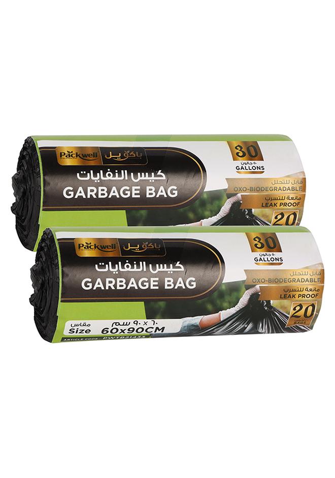 Packwell Trash Bag Garbage Bag Strong & Bio-Degradable Heavy Duty Disposable Garbage 20 Pcs 60x90 cm Pack of 2 Roll Black - Image 1