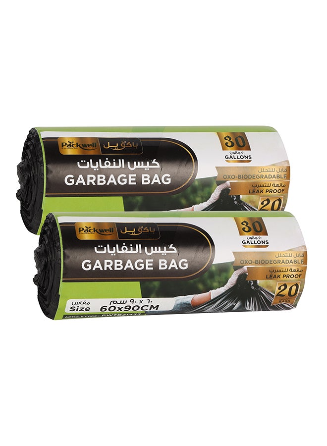 Packwell Trash Bag Garbage Bag Strong & Bio-Degradable Heavy Duty Disposable Garbage 20 Pcs 60x90 cm Pack of 2 Roll Black - Image 1