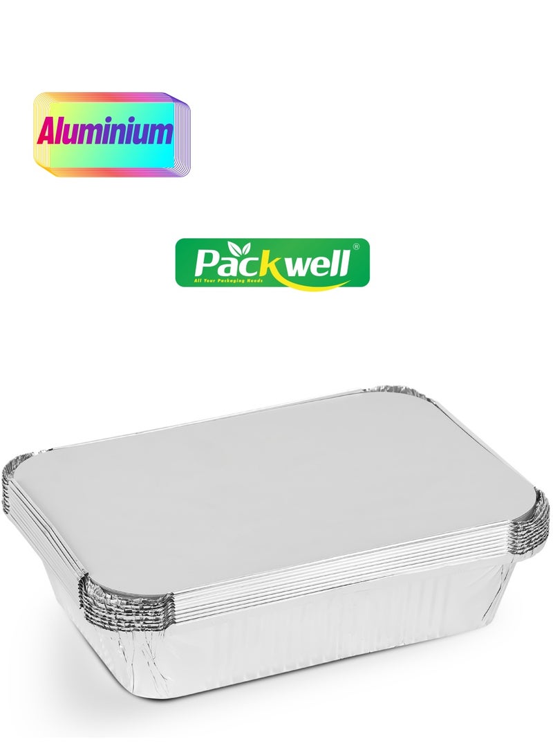 packwell Packwell 1850 ml Aluminum Container With Lid 10pcs PWRP1944 10 Containers, BPA-Free, Food Grade and Hygienic Silver  - Image 1